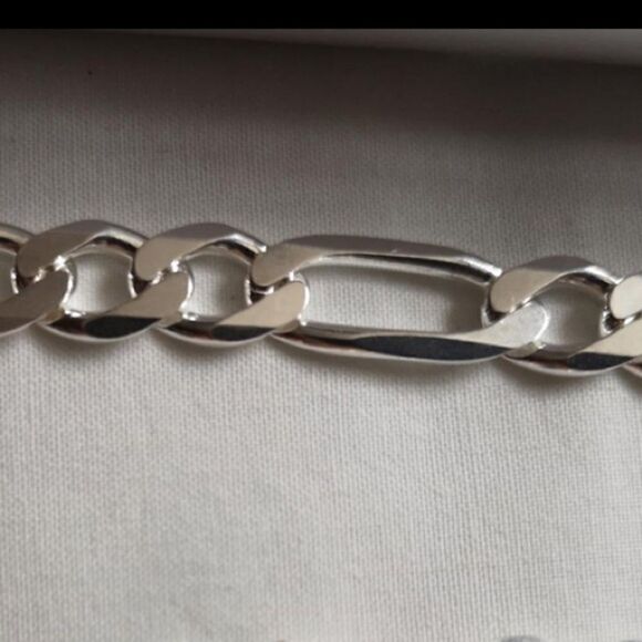 New Thick Sterling Silver 7MM Figaro Chain Necklace Long 925 Stamped Chain - Picture 6 of 12